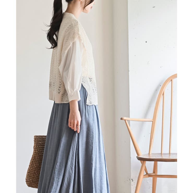 透かし編みベスト＋７分袖シャツアンサンブル | rps | 詳細画像3 