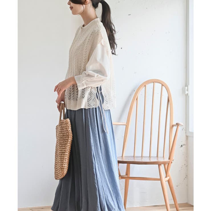 透かし編みベスト＋７分袖シャツアンサンブル | rps | 詳細画像5 