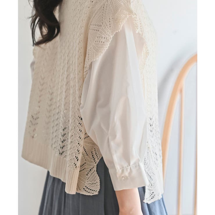 透かし編みベスト＋７分袖シャツアンサンブル | rps | 詳細画像9 