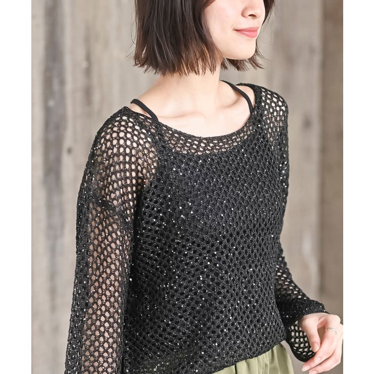 スパンコールラメメッシュニットプルオーバー[品番：RPSW0003774