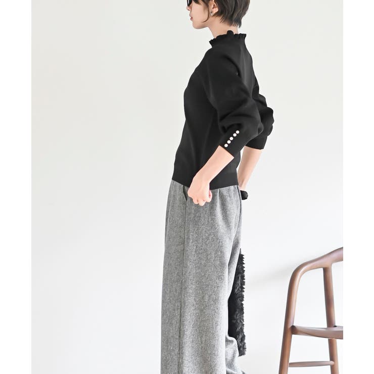 袖口パールフリルネックスポンジニットプルオーバー | rps | 詳細画像11 