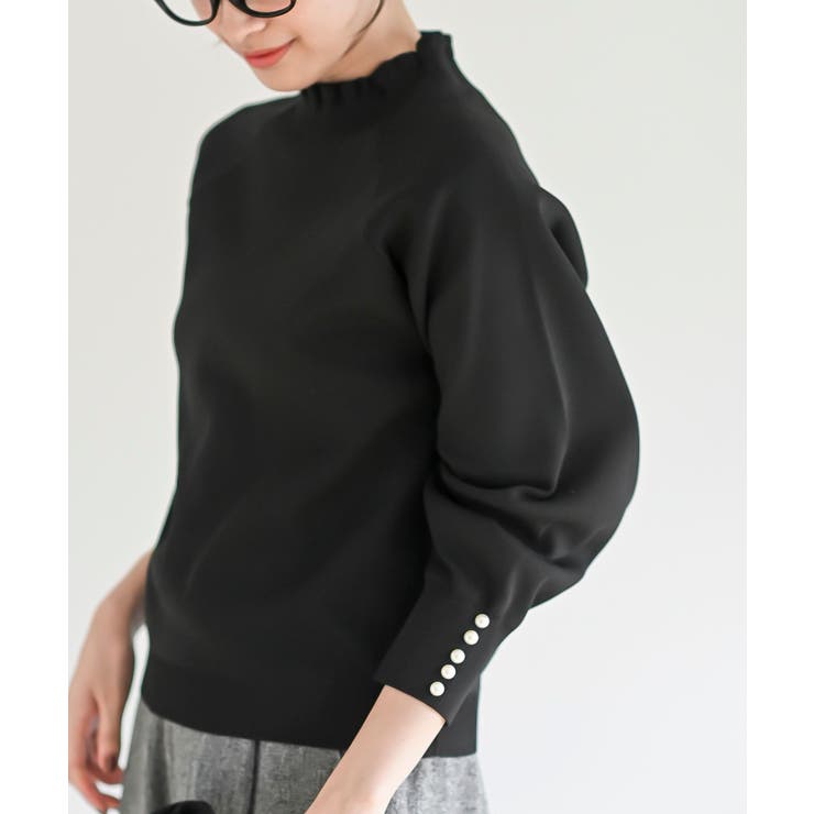 袖口パールフリルネックスポンジニットプルオーバー | rps | 詳細画像15 