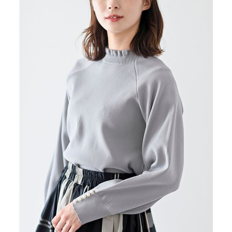 袖口パールフリルネックスポンジニットプルオーバー | rps | 詳細画像6 