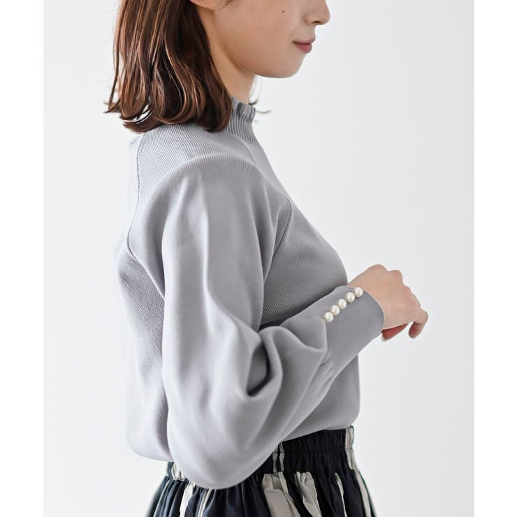 袖口パールフリルネックスポンジニットプルオーバー | rps | 詳細画像8 