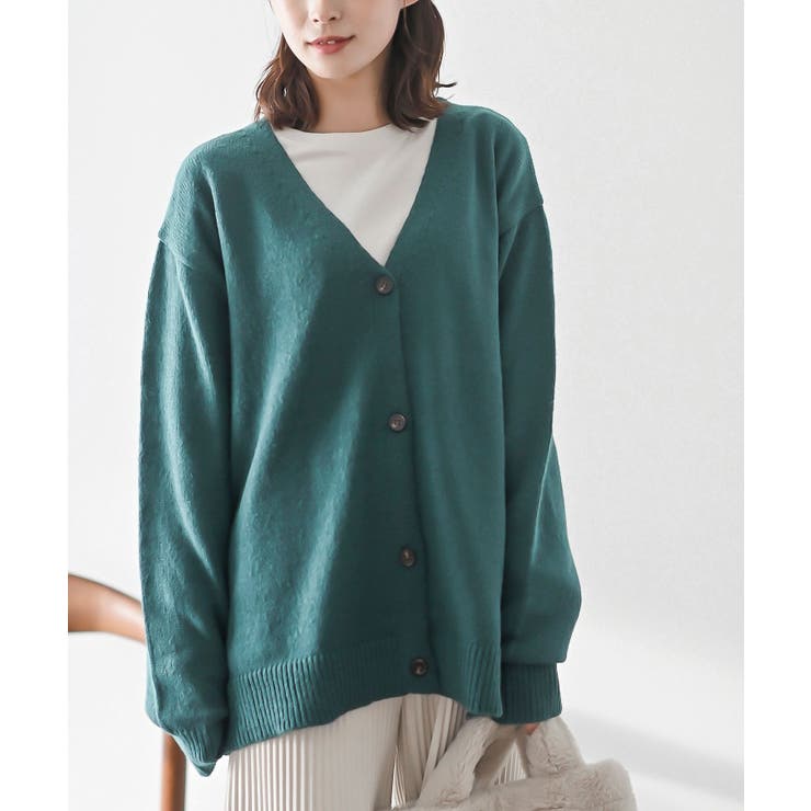 グリーン | ビッグシルエットカラーニットカーディガン | rps