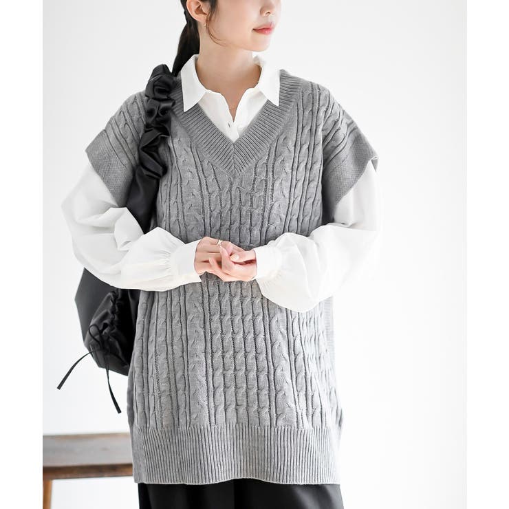 ケーブルニットベストドッキングシャツ | rps | 詳細画像1 