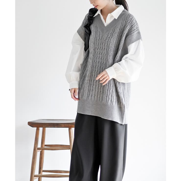 ケーブルニットベストドッキングシャツ | rps | 詳細画像11 