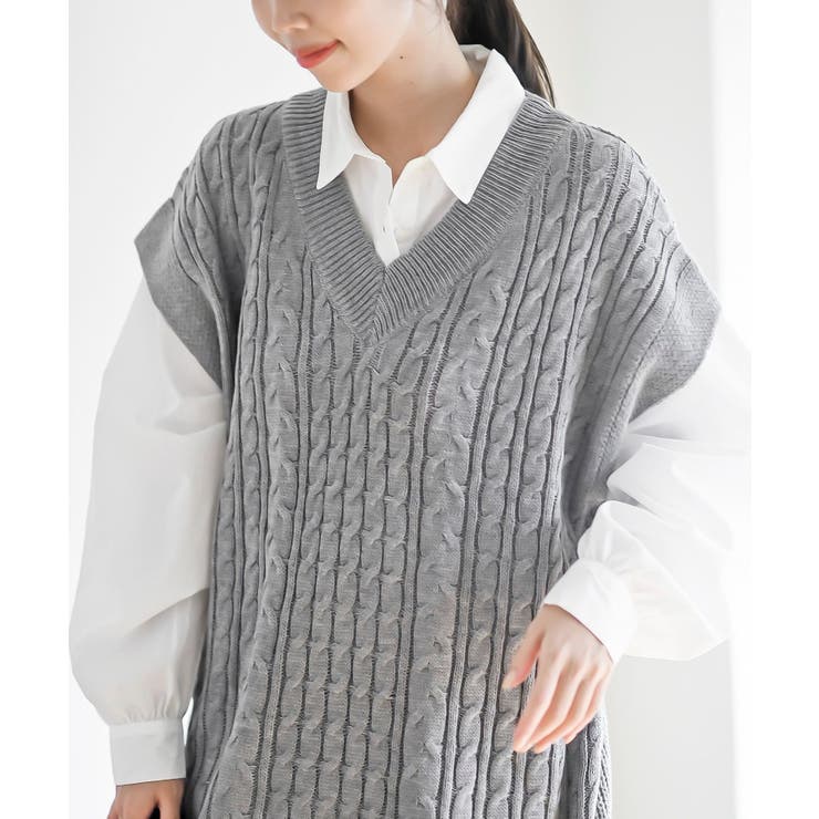 ケーブルニットベストドッキングシャツ | rps | 詳細画像14 