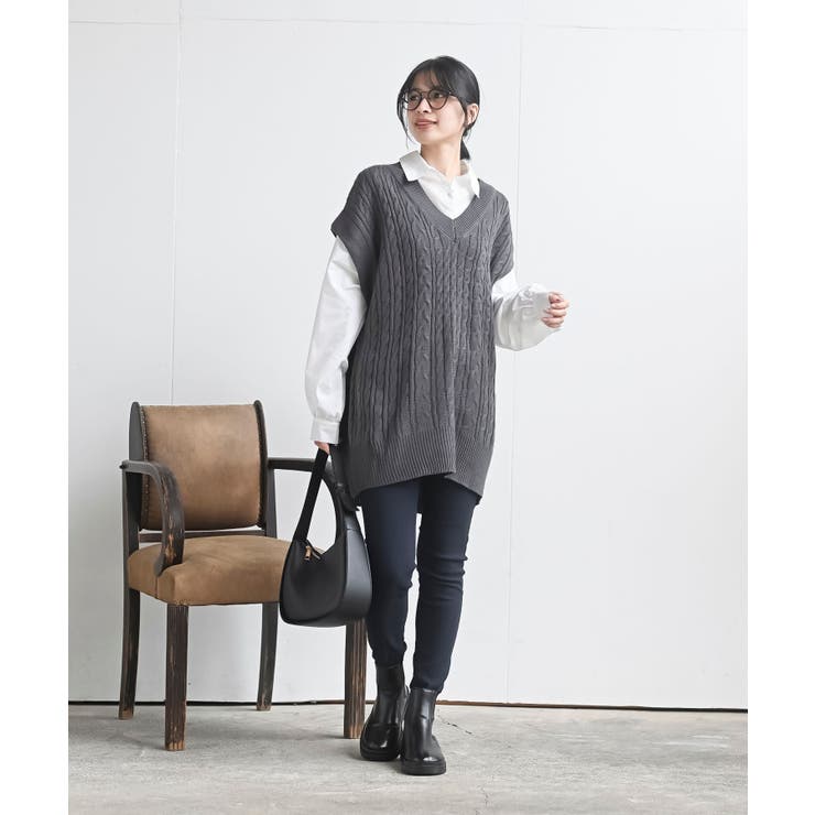 ケーブルニットベストドッキングシャツ | rps | 詳細画像2 