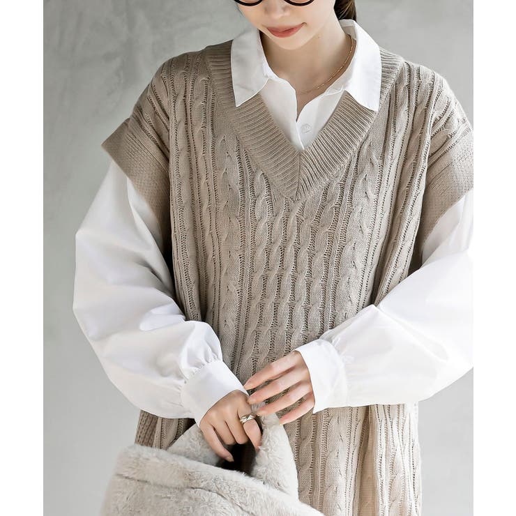 ケーブルニットベストドッキングシャツ | rps | 詳細画像22 