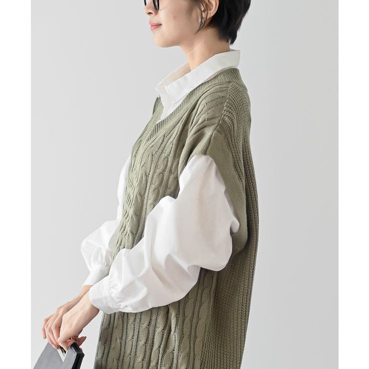 ケーブルニットベストドッキングシャツ | rps | 詳細画像31 