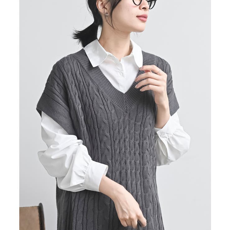 ケーブルニットベストドッキングシャツ | rps | 詳細画像6 