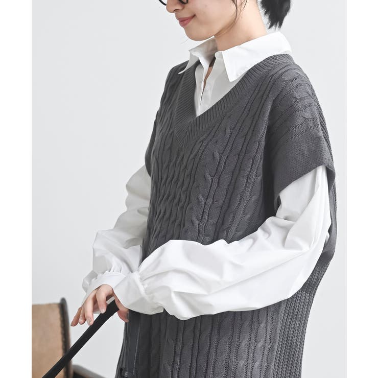 ケーブルニットベストドッキングシャツ | rps | 詳細画像7 