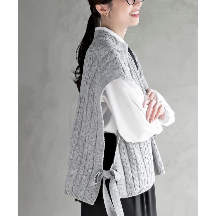 サイドリボンケーブルニットベスト | rps | 詳細画像17 