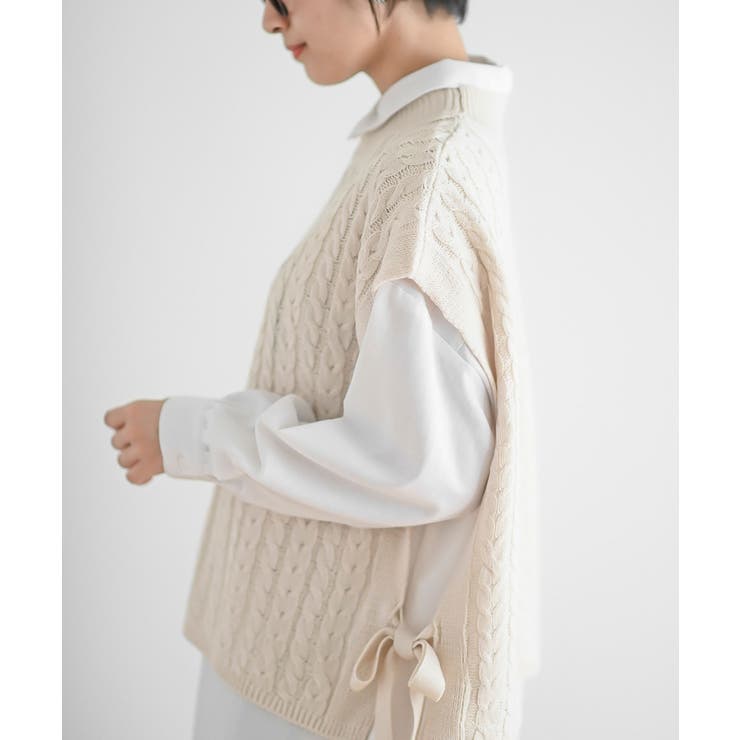 サイドリボンケーブルニットベスト | rps | 詳細画像23 