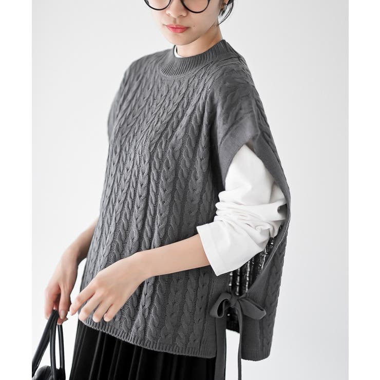 サイドリボンケーブルニットベスト | rps | 詳細画像6 