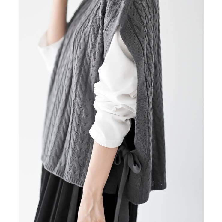 サイドリボンケーブルニットベスト | rps | 詳細画像7 