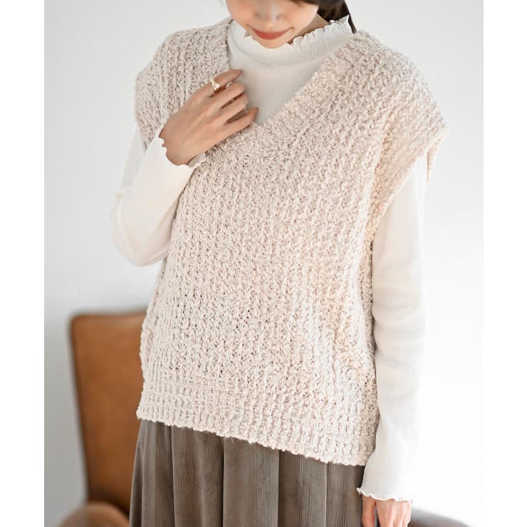 アイボリー | ポップコーンモールワイドニットベスト | rps