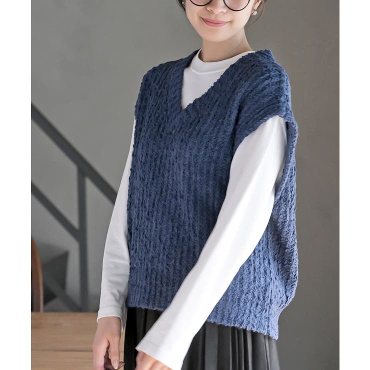 ネイビー | ポップコーンモールワイドニットベスト | rps