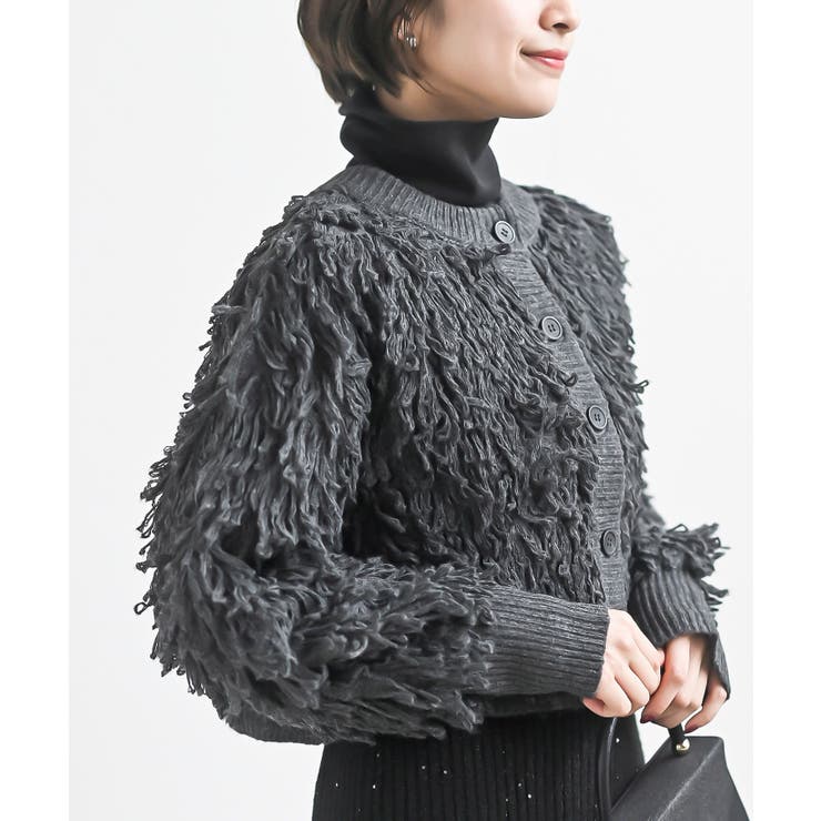 ループフリンジ編みニットカーディガン[品番：RPSW0003342]｜rps