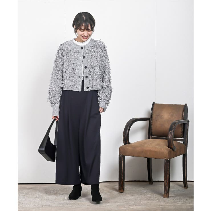 【BLACK】ループ フリンジ オーバー ニットカーディガン UNITED ARROWS - 【BLACK】ループ フリンジ オーバー ニット