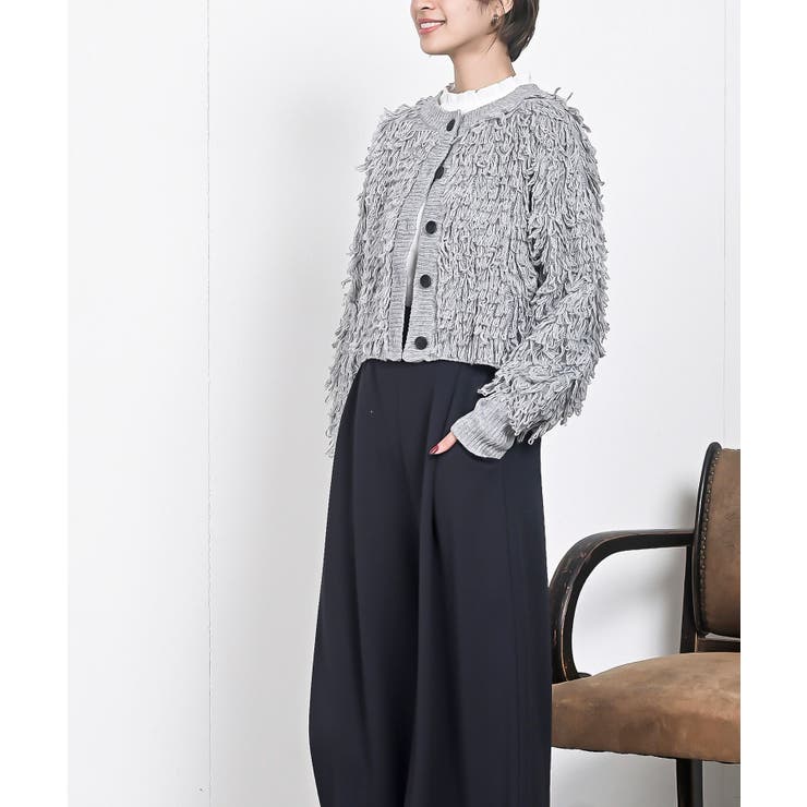 【BLACK】ループ フリンジ オーバー ニットカーディガン UNITED ARROWS - 【BLACK】ループ フリンジ オーバー ニット