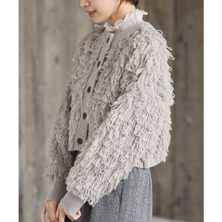 ループフリンジ編みニットカーディガン[品番：RPSW0003342]｜rps