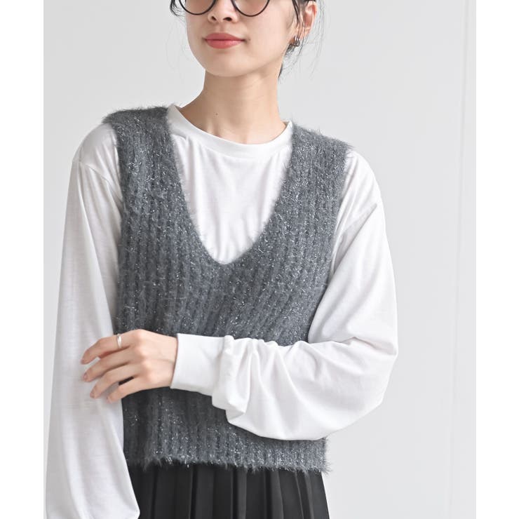CHACグレー | Ｔシャツセットラメフェザーベストアンサンブル | rps