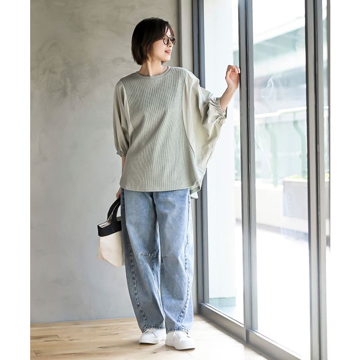 異素材切替７分袖ワッフルドルマンワイドプルオーバー | rps | 詳細画像11 