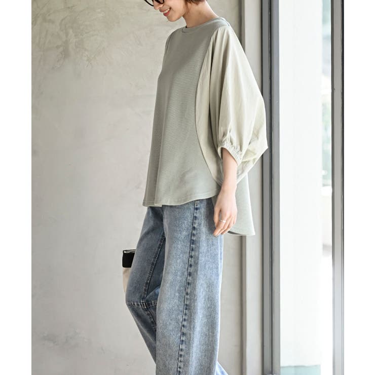 異素材切替７分袖ワッフルドルマンワイドプルオーバー | rps | 詳細画像12 