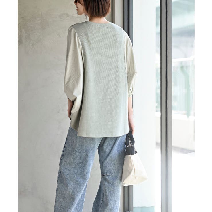 異素材切替７分袖ワッフルドルマンワイドプルオーバー | rps | 詳細画像13 