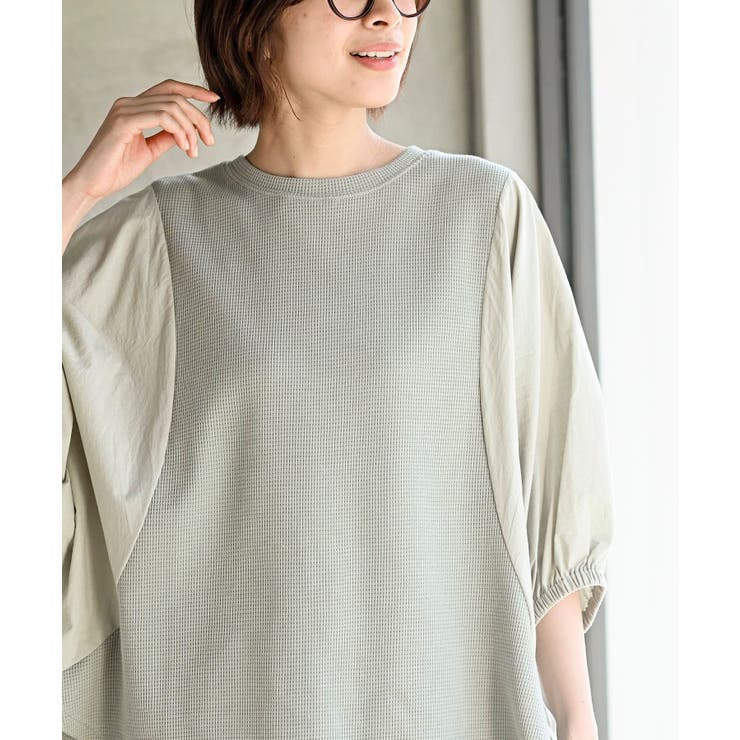 異素材切替７分袖ワッフルドルマンワイドプルオーバー | rps | 詳細画像15 