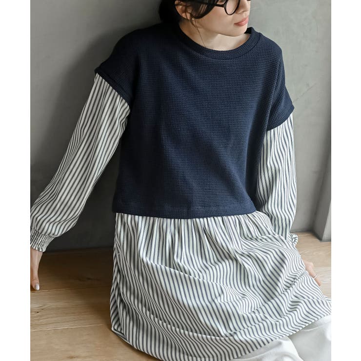 ネイビー | ニットソーベストレイヤード風チュニック | rps