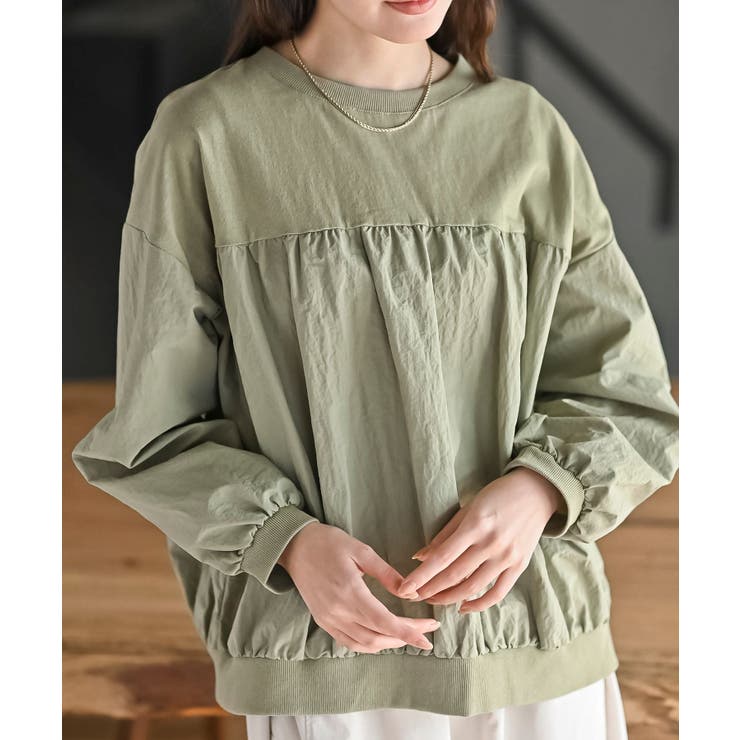 ライトカーキ | 布帛切替ギャザーカットプルオーバー | rps