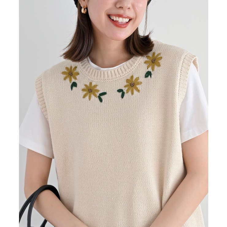 フラワー刺繍クルーネックニットベスト | rps | 詳細画像14 