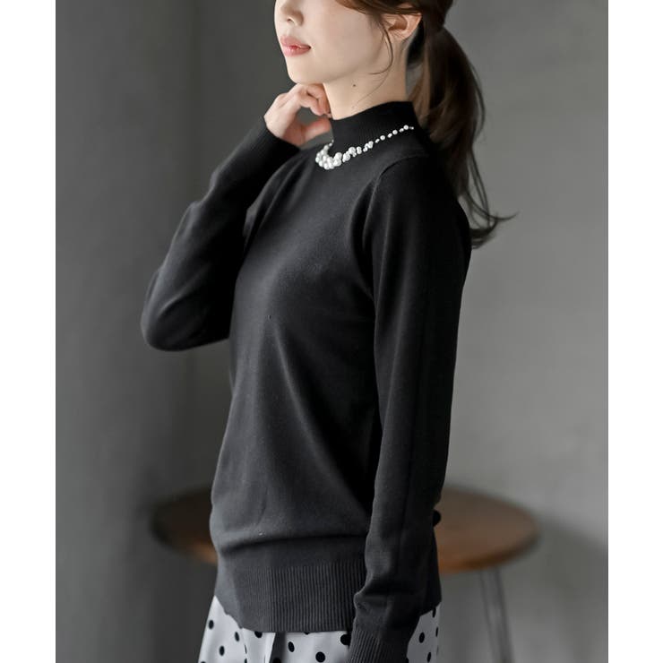 パールビジューネックハイネックニットプルオーバー | rps | 詳細画像16 