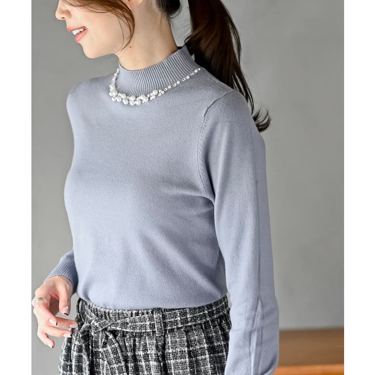 パールビジューネックハイネックニットプルオーバー | rps | 詳細画像34 