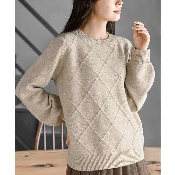 ダイヤ柄パール付きニットプルオーバー | rps | 詳細画像1 