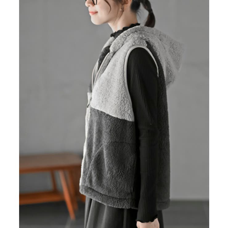 ボアフリース切替配色フードベスト | rps | 詳細画像15 