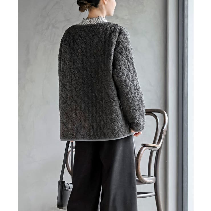 中綿キルティングブークレノーカラージャケット[品番：RPSW0004154