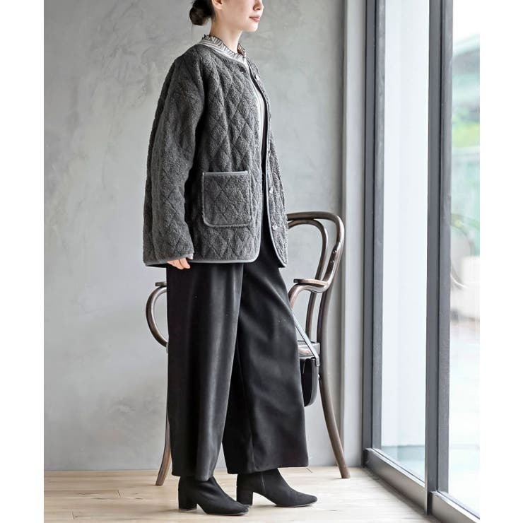 中綿キルティングブークレノーカラージャケット[品番：RPSW0004154