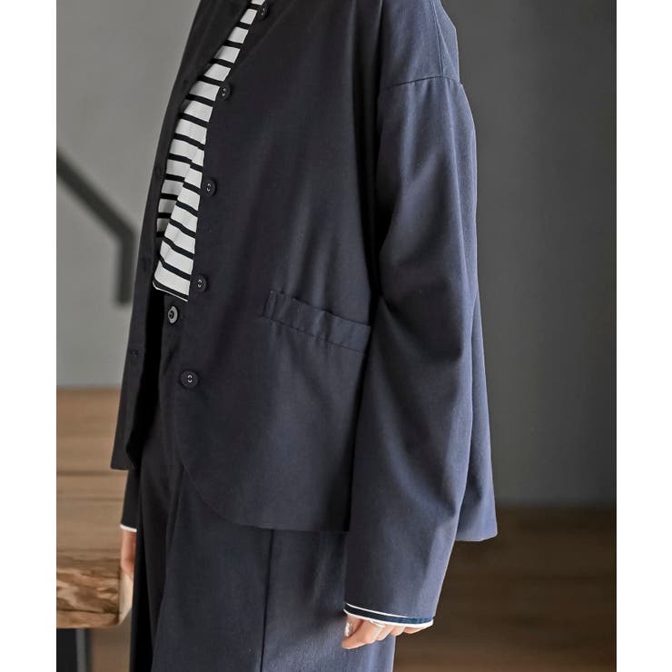 麻混ノーカラージャケット | rps | 詳細画像25 