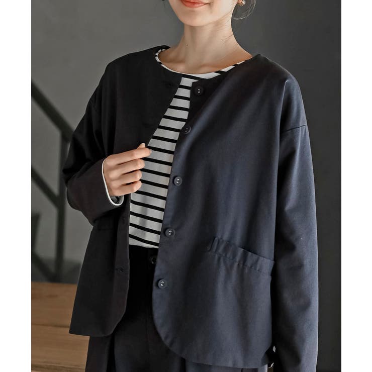 ネイビー | 麻混ノーカラージャケット | rps