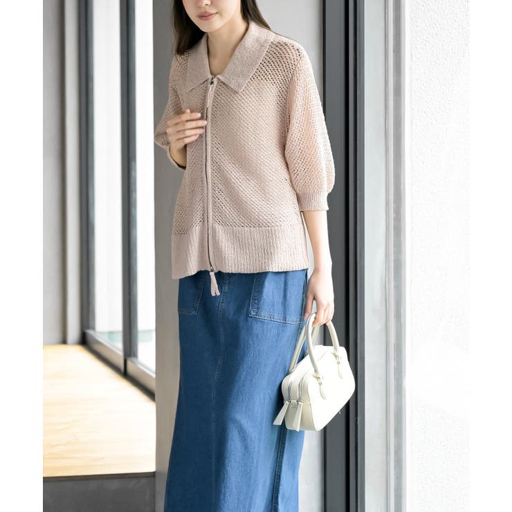 衿付き５分袖透かし編みＺＩＰカーディガン | rps | 詳細画像11 