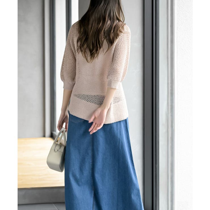 衿付き５分袖透かし編みＺＩＰカーディガン | rps | 詳細画像12 