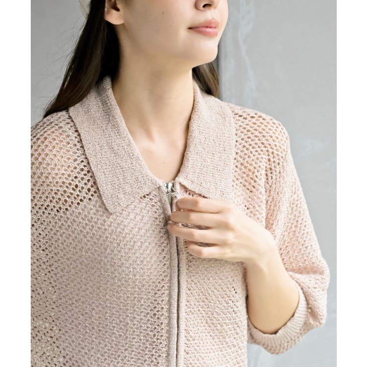 衿付き５分袖透かし編みＺＩＰカーディガン | rps | 詳細画像14 