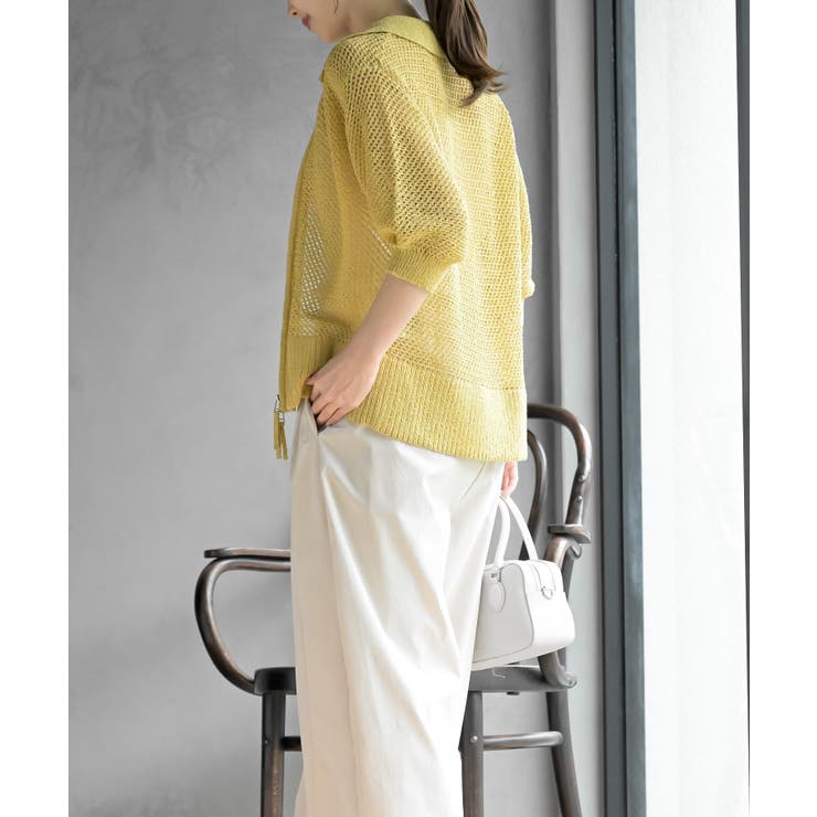 衿付き５分袖透かし編みＺＩＰカーディガン | rps | 詳細画像19 