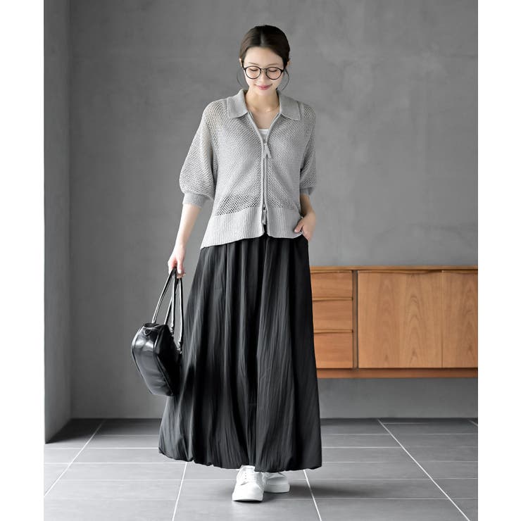 衿付き５分袖透かし編みＺＩＰカーディガン | rps | 詳細画像2 