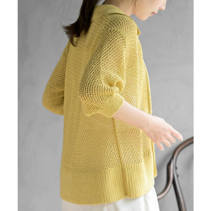 衿付き５分袖透かし編みＺＩＰカーディガン | rps | 詳細画像25 