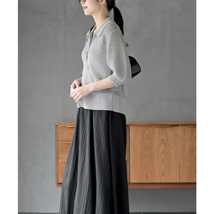 衿付き５分袖透かし編みＺＩＰカーディガン | rps | 詳細画像3 